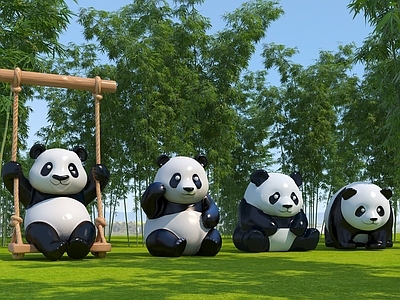 现代景观雕塑 现代大熊猫雕塑 动物雕塑 网红景观雕塑