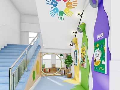 现代原木其他学校空间 学校楼梯角文化 学校角落设计 美术文化 阅读主题空间