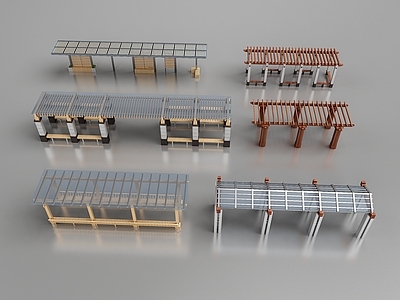 现代中式其他公共空间 现代景观长廊 景观小品