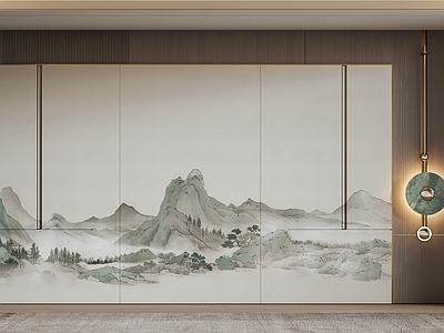 新中式中式背景墙 造型背景墙 山水画背景墙 装饰背景墙 卧室背景墙
