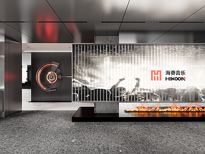 美式现代办公走廊 音乐公司前厅设计 办公前厅设计