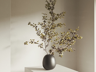 现代中古花瓶 陶瓷花瓶 植物 摆件 中古风花瓶