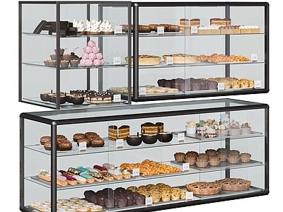 现代甜品面包店 蛋糕展示柜 甜品架 面包 食物 蛋糕柜