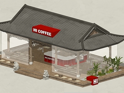新中式原木咖啡厅 中式咖啡店 创意咖啡店 网红咖啡店 古建翻新 建筑翻新