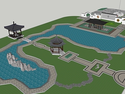 现代新中式景观公园 公园景观