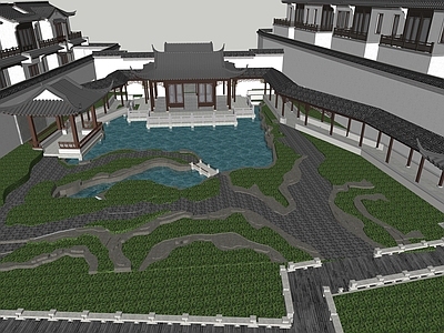 现代新中式小区景观 小区景观