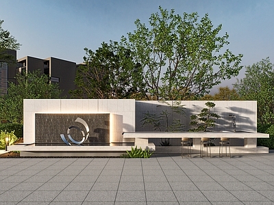 现代简约景墙 庭院景墙 对景墙 庭院景观 户外吧台 水景墙