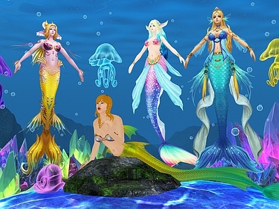 水生动物 美人鱼 海底世界 水母 水晶
