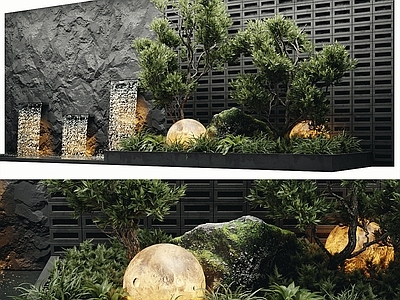现代其他景观小品 天井 绿植景观 楼梯景观 室内植物景观 现代绿植景观小品 端景 地下室