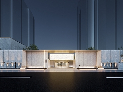 现代轻奢售楼处建筑 示范区 售楼处 大门 下沉庭院 现代艺术精致