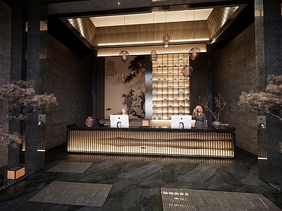 现代新中式民宿前台 前台 民宿 酒店 新中式