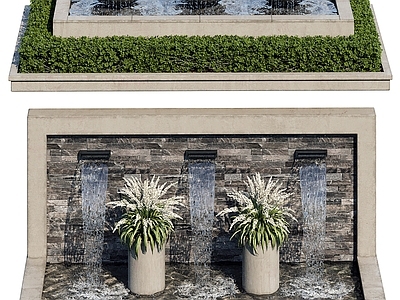 现代其他景观小品 现代水景喷泉水池 灌木景观小品