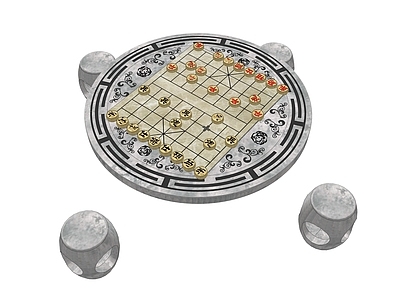 新中式休闲桌椅 圆形4人象棋桌