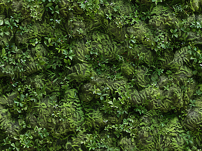 现代自然地面 苔藓 墙地面苔藓 湿润环境 自然 绿色植物