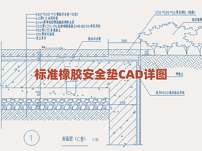 景观节点 标准橡胶安全垫图 儿童游乐区铺装图 安全地面构造细部 弹性地面施工做法 户外地面安全垫层 施工图