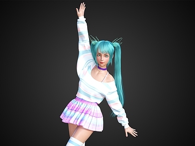 现代双马尾女生短裙女孩跳舞