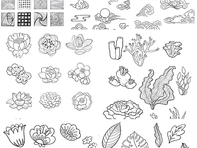 现代综合植物图库 植物花纹 施工图