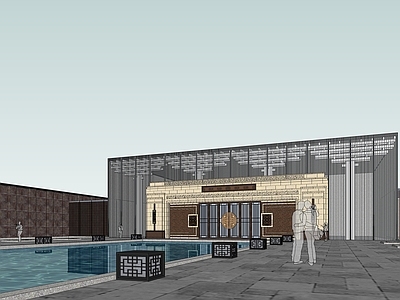 现代新中式售楼处建筑 展示区