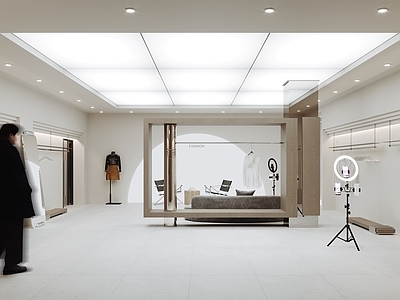 现代极简直播间 服装店 服饰展厅 服装带货直播间 直播支架 女装店箱包店鞋店
