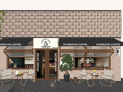 现代简约餐饮建筑 网红 星巴克 咖啡厅