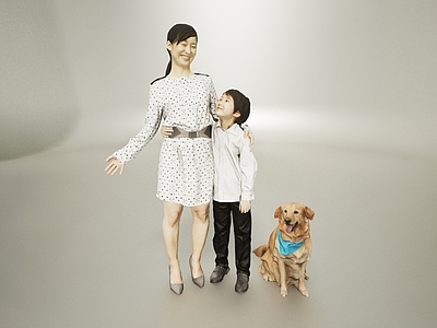 现代母子金毛狗狗动物