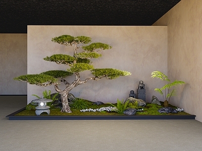 新中式日式微地形 室内小品 迎客松 景观小品 微地形