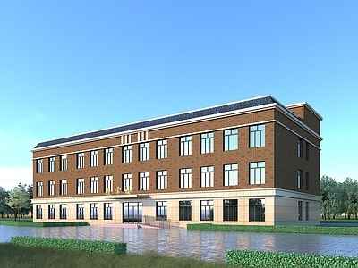 现代新中式学校外观 教学楼 综合楼 办公楼 三层教学楼
