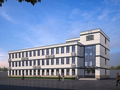 现代学校外观 教学楼 宿舍楼 综合楼 办公楼 三层教学楼