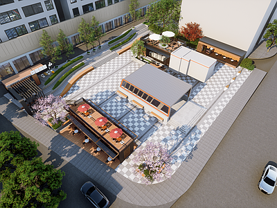 现代工业口袋公园 口袋公园 景观台阶 街角咖啡店 地铁出入口
