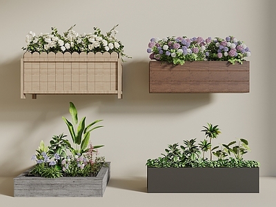 花箱 植物组合 外摆花箱 花草植物堆 花池 绣球花桔梗花