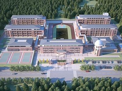 现代简欧学校外观 学校 学校鸟瞰 教学楼 学校鸟瞰图