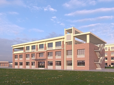 现代学校外观 教学楼 办公楼 宿舍楼 学校教学楼 三层教学楼