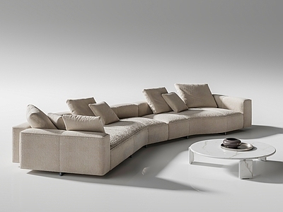 中古奶油多人沙发 Minotti Yves沙发 沙发茶几组合 弧形沙发 布艺沙发
