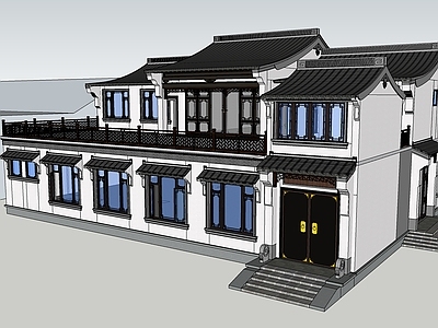 中式复古别墅 独栋别墅 二层别墅 自建房 中式建筑 古建筑