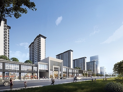 现代商业街 沿街商业 住宅底商