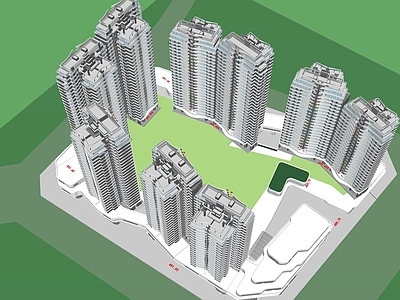 现代小区建筑 成都麓湖建筑 轻奢高层建筑 建筑底商