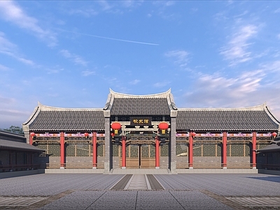 中式中古别墅外观 中式二层 中式别墅 古建别墅 农村瓦房