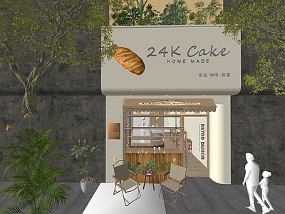 现代奶油餐饮建筑 面包店 网红