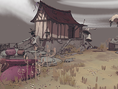 现代艺术风格建筑 卡通小屋 手绘村庄 复古村落 山间房子 秋天院落