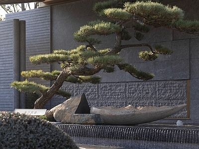 新中式日式雕塑小品 石头雕塑水景 郦景水鄉石头雕塑 山水元素雕塑水景 松石雕塑艺术水景 舟元素景石雕塑