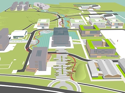 现代轻奢学校建筑 教学楼学校 校园建筑 宿舍楼 学校湖景 高校建筑