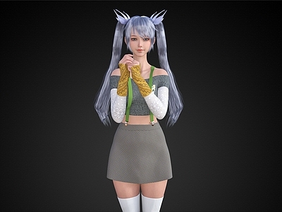 现代双马尾可爱女孩美女休闲装