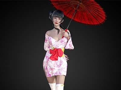 日式美女和服美女撑伞的