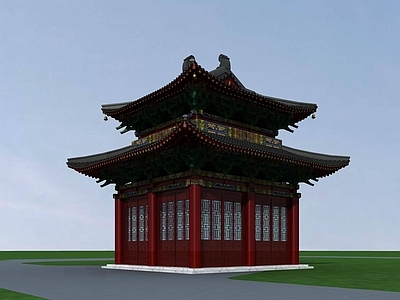 中式博古架 中式小鼓楼 古建筑