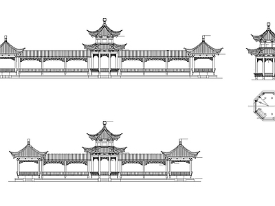 中式现代亭子 圆亭 廊亭 景观亭 四角亭 施工图