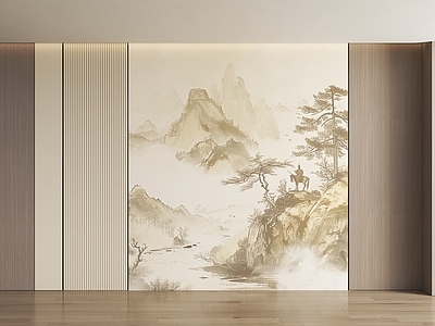 新中式护墙板 山水画护墙板 山水画屏风 新中式禅意硬包 新中式背景墙 沙发背景墙