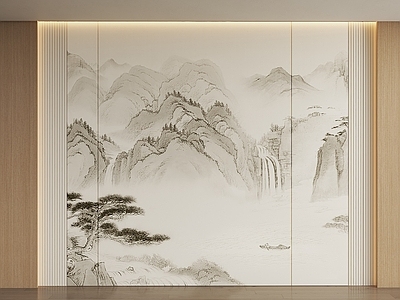 新中式护墙板 山水画护墙板 山水画屏风 新中式禅意硬包 新中式背景墙 沙发背景墙