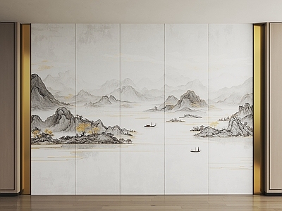 新中式护墙板 山水画护墙板 山水画屏风 新中式禅意硬包 新中式背景墙 沙发背景墙