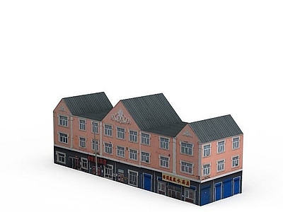 现代其他景观小品 临街商铺建筑