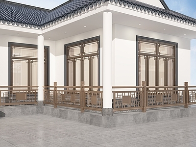 新中式中式栏杆 铁艺栏杆 围栏 护栏 屋檐 窗户